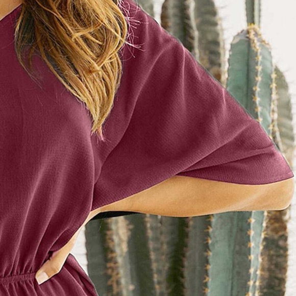 Boho Black Solid Kimono Sleeve Casual Romper - Picture 9 of 15